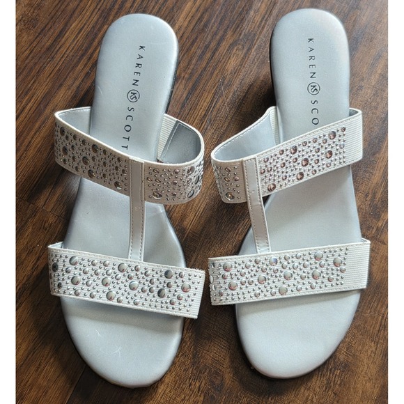 Karen Scott Shoes - Karen Scott Silver Slip On Sandals Stud Embellishments Low Heal Size 8M 8